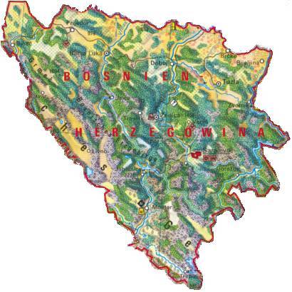 physische Landkarte von Bosnien-Hercegovina